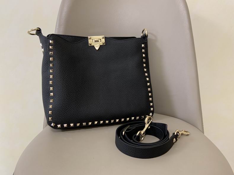 Valentino Rockstud Hobo Shoulder Bag in Black Grained Leather with Studs