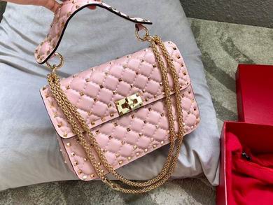 Valentino Rockstud Spike Medium Quilted Shoulder Bag in Pink Leather
