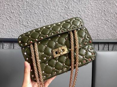 Valentino Rockstud Spike Small Quilted Chain Shoulder Bag in Olive Green