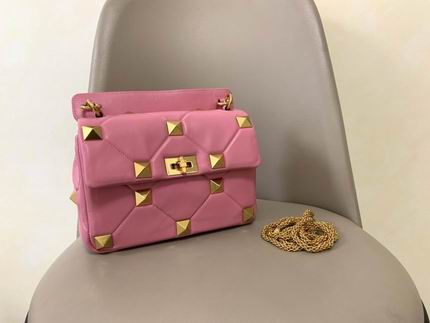 Valentino Roman Stud Large Shoulder Bag in Pink Quilted Nappa Leather