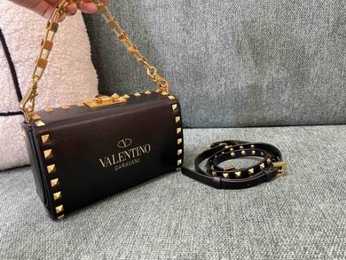 Valentino Garavani Rockstud Box Shoulder Bag in Black Leather with Gold Studs