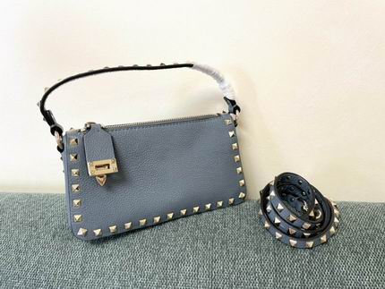 Valentino Rockstud Small Shoulder Bag in Dusty Blue Grained Leather