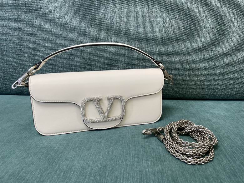 Valentino Locò Small Shoulder Bag in White Leather with Crystal VLogo