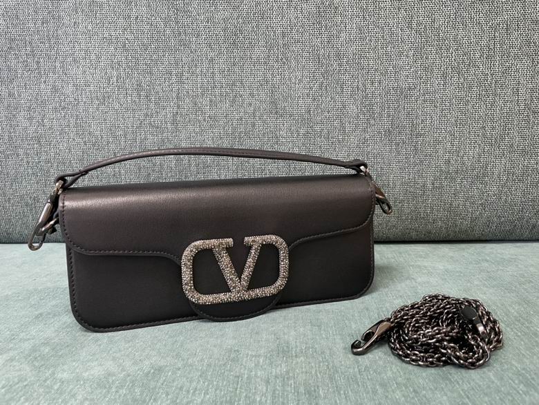 Valentino Locò Small Shoulder Bag in Black Leather with Crystal VLogo