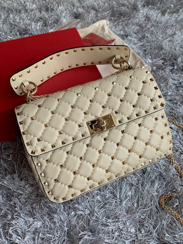 Valentino Rockstud Spike Medium Top-Handle Bag in Ivory Quilted Leather