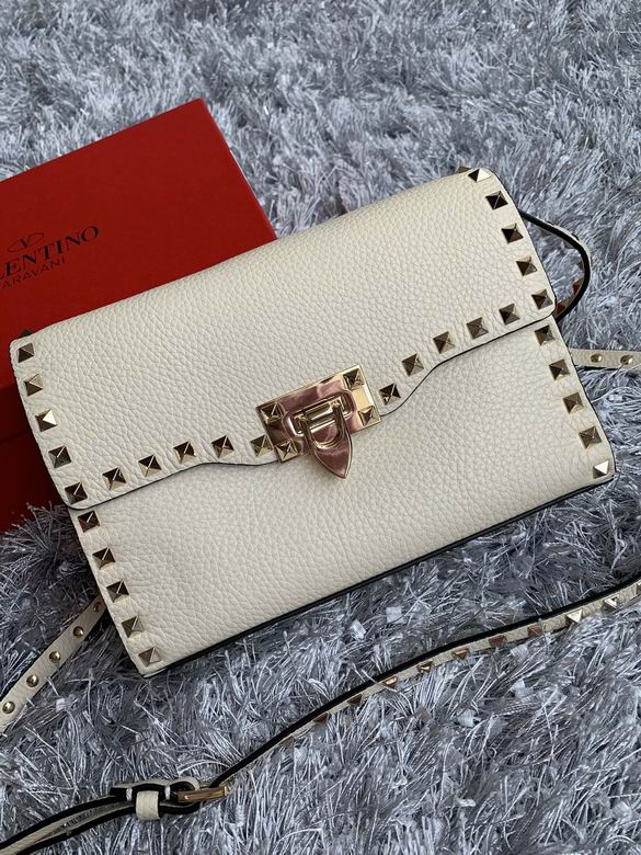 Valentino Rockstud Small Shoulder Bag in Ivory Grained Leather