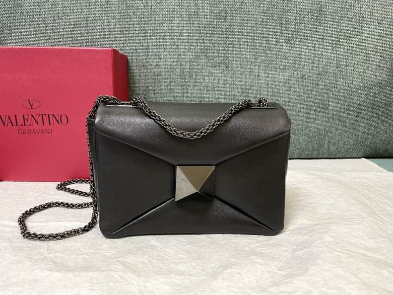 Valentino Garavani One Stud Small Nappa Shoulder Bag in Black with Chain