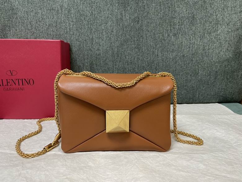 Valentino Garavani One Stud Small Chain Shoulder Bag in Tan Nappa Leather