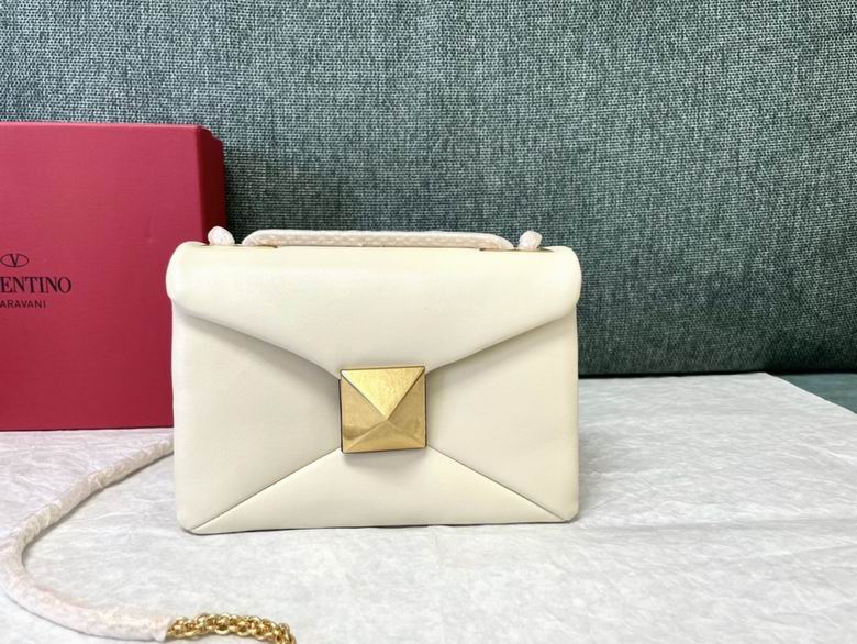 Valentino Garavani One Stud Nappa Shoulder Bag in Ivory with Gold Stud