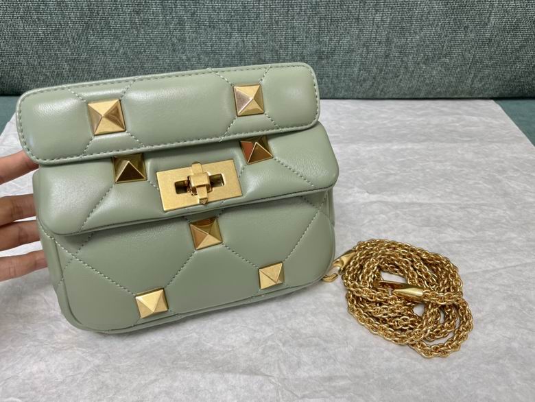 Valentino Roman Stud Mini Chain Shoulder Bag in Sage Green Quilted Nappa