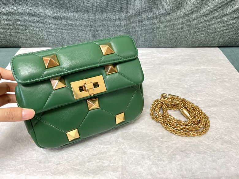 Valentino Roman Stud Mini Shoulder Bag in Green Quilted Nappa Leather