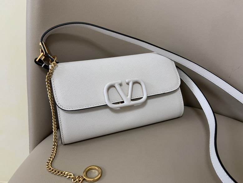 Valentino Garavani VSLING Wallet-on-Strap Crossbody Bag in White Grained Leather