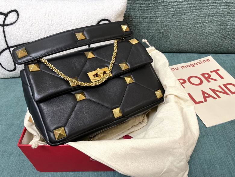 Valentino Roman Stud Large Shoulder Bag in Black Quilted Nappa Leather