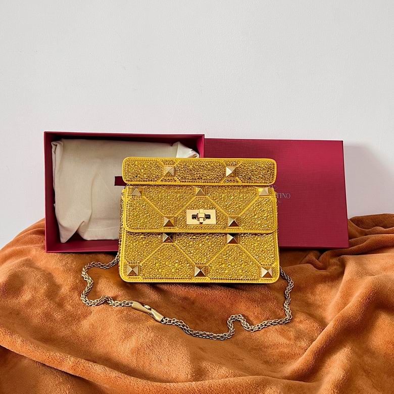 Valentino Garavani Roman Stud Small Crystal Shoulder Bag in Yellow Gold
