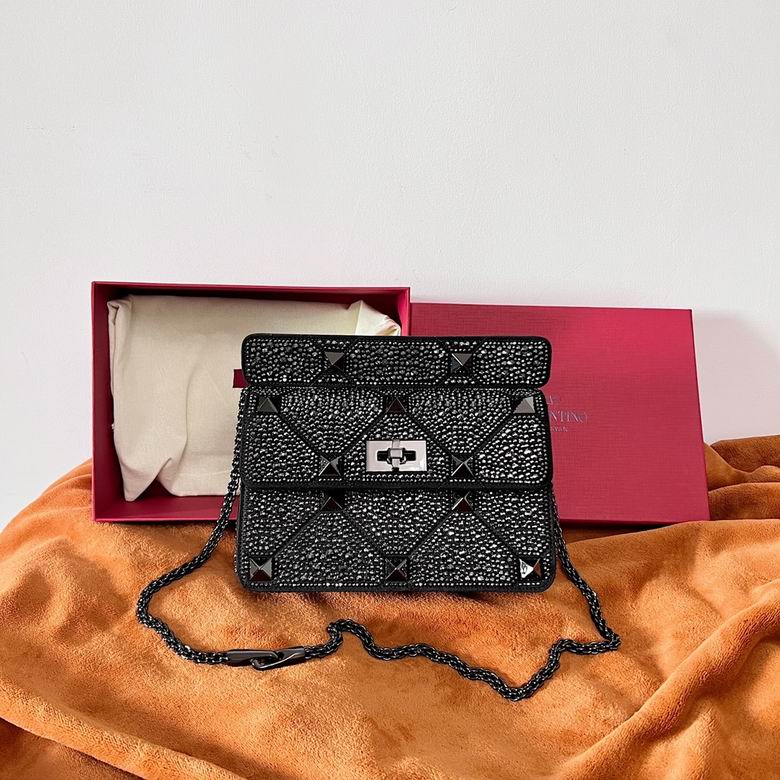 Valentino Garavani Roman Stud Shoulder Bag in Black Crystal Embellishment