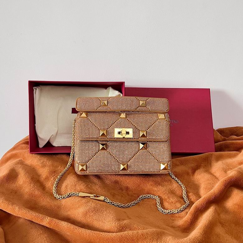 Valentino Garavani Roman Stud Shoulder Bag in Champagne Gold Crystal