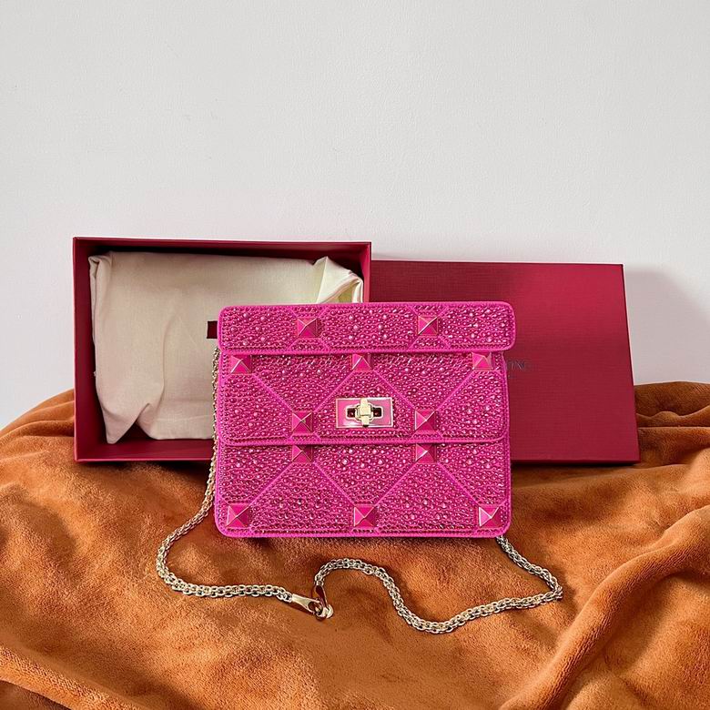 Valentino Garavani Roman Stud Crystal Shoulder Bag in Hot Pink