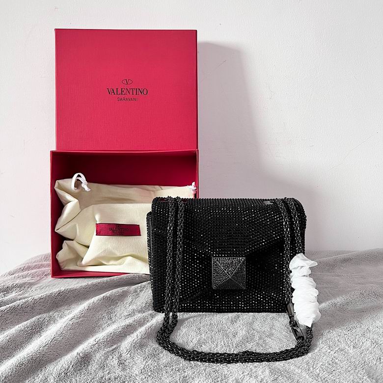 Valentino Garavani One Stud Crystal-Embellished Chain Shoulder Bag in Black