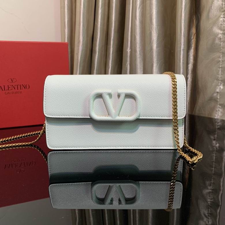 Valentino Garavani VSLING Chain Wallet Crossbody Bag in Pale Mint Grained Leather