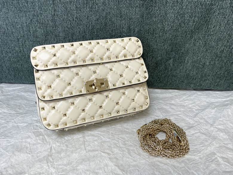 Valentino Rockstud Spike Small Quilted Shoulder Bag in Ivory Leather