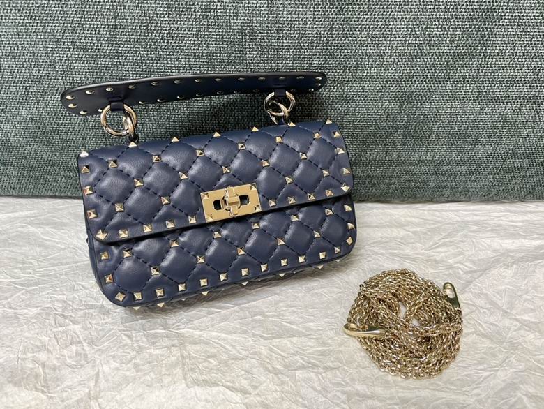 Valentino Rockstud Spike Small Quilted Shoulder Bag in Navy Leather