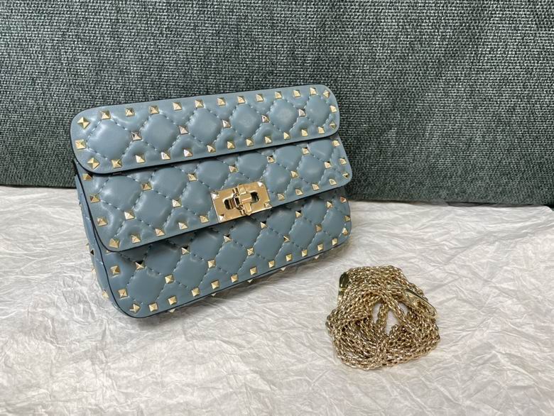 Valentino Rockstud Spike Small Quilted Chain Shoulder Bag in Dusty Blue