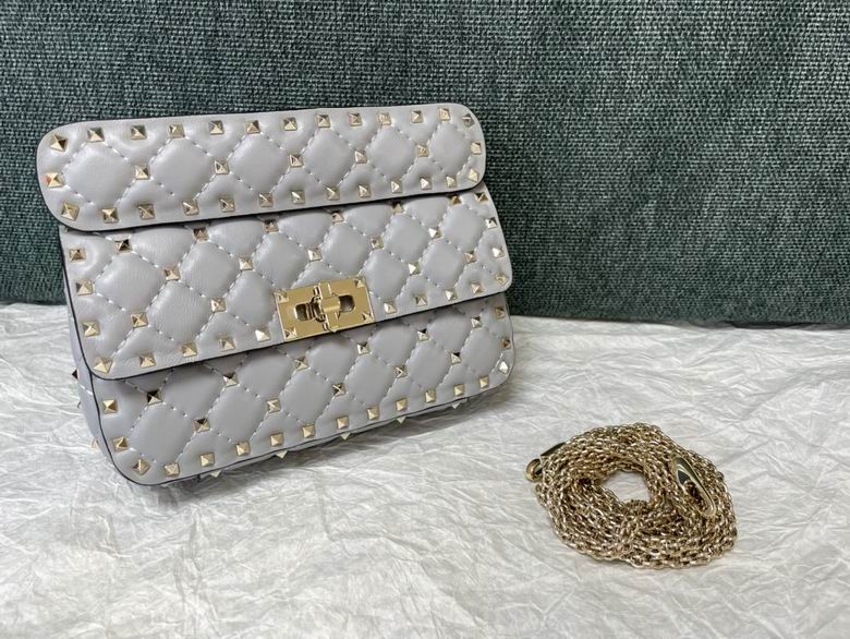 Valentino Rockstud Spike Small Quilted Chain Shoulder Bag in Grey Leather