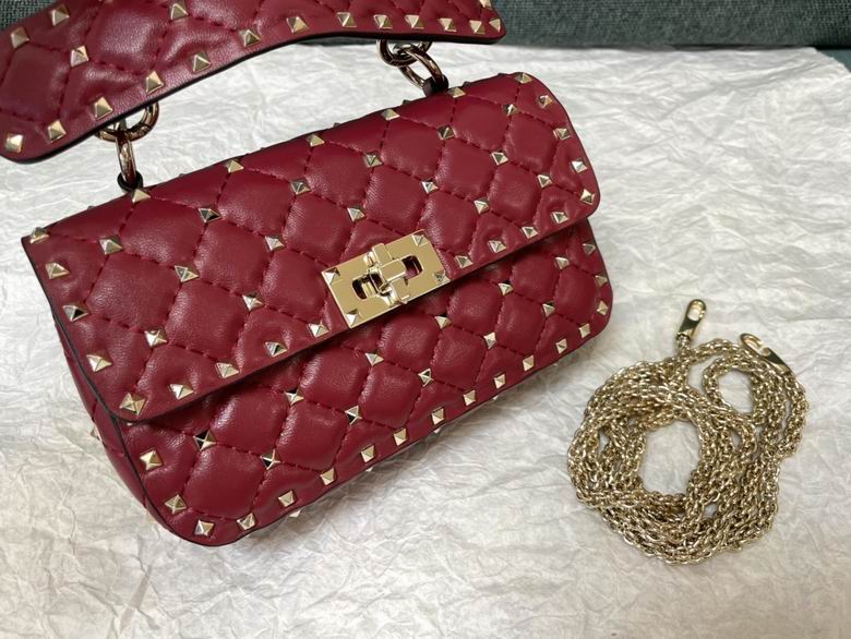 Valentino Rockstud Spike Small Quilted Shoulder Bag in Burgundy Leather