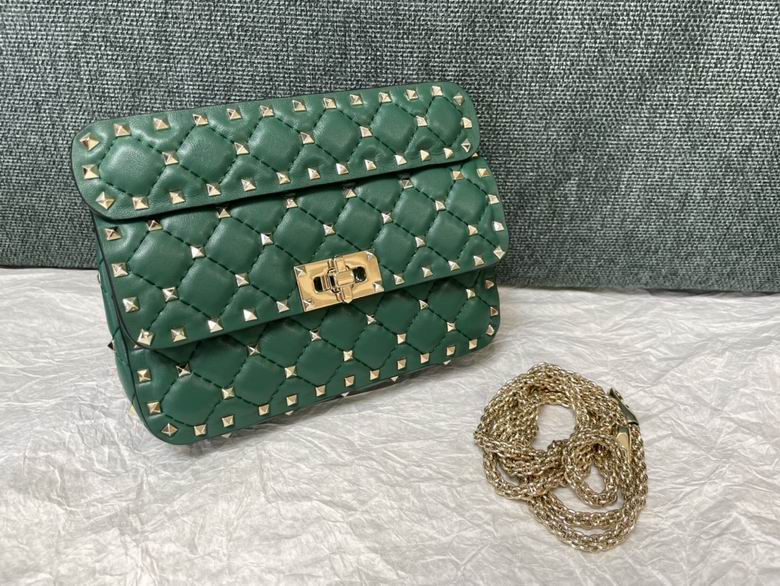 Valentino Rockstud Spike Small Quilted Shoulder Bag in Green Nappa Leather