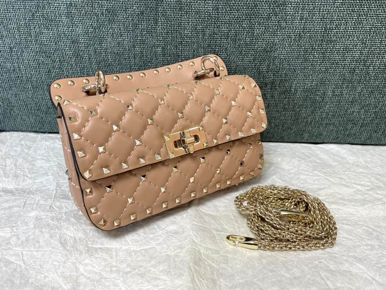 Valentino Rockstud Spike Small Quilted Shoulder Bag in Nude Pink Leather