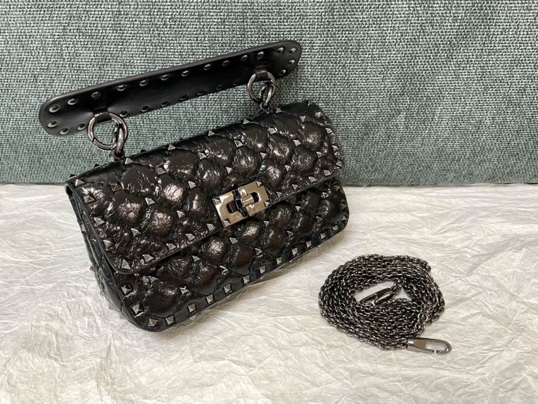 Valentino Rockstud Spike Small Quilted Shoulder Bag in Black with Gunmetal Studs