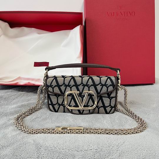 Valentino Garavani Locò Small Shoulder Bag in Beige Black Toile Iconographe