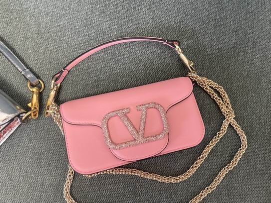 Valentino Garavani Locò Small Shoulder Bag in Pink Leather with Crystal VLogo