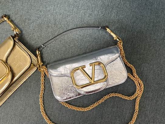 Valentino Garavani Locò Small Shoulder Bag in Silver Metallic Leather