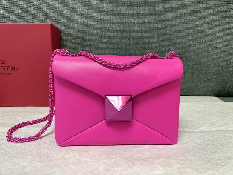 Valentino One Stud Small Shoulder Bag in Pink Nappa Leather with Chain Strap