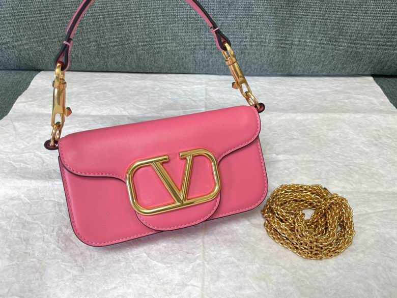 Valentino Garavani Locò Small Shoulder Bag in Pink Calfskin with Gold VLogo