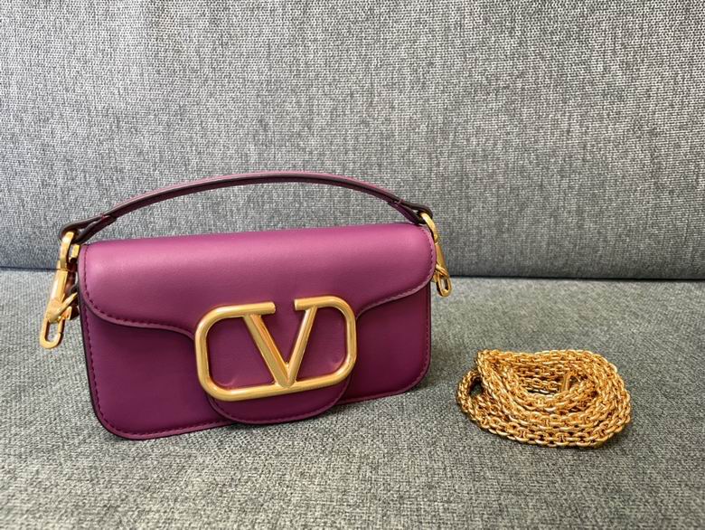 Valentino Locò Small Shoulder Bag in Purple Calfskin Leather with Chain Strap