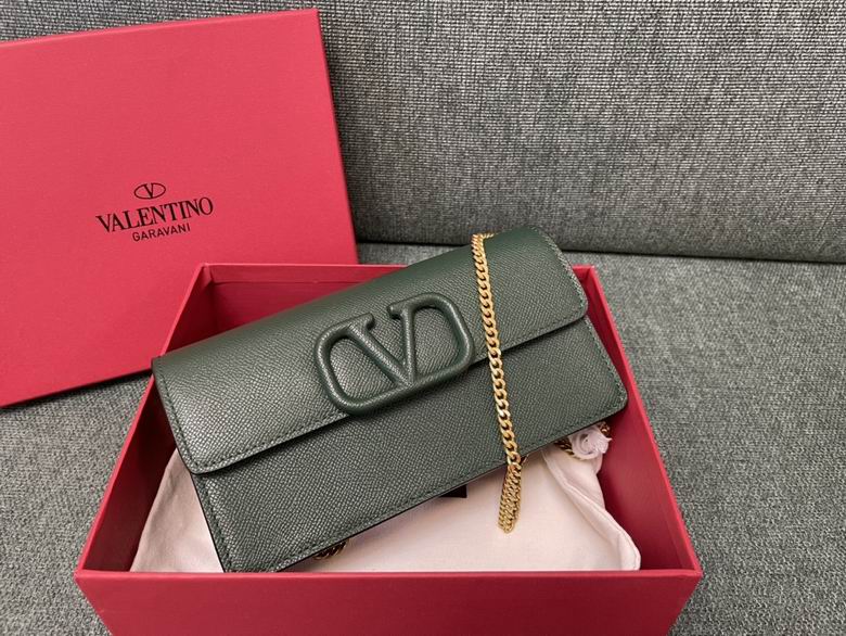 Valentino Garavani VSling Wallet on Chain Crossbody Bag in Dark Green Leather