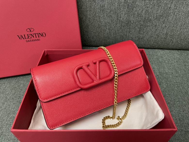 Valentino Garavani VSLING Wallet-on-Chain Crossbody Bag in Red Grained Leather