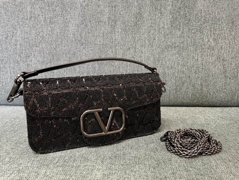 Valentino Garavani Locò Large Shoulder Bag in Black Toile Iconographe Beading