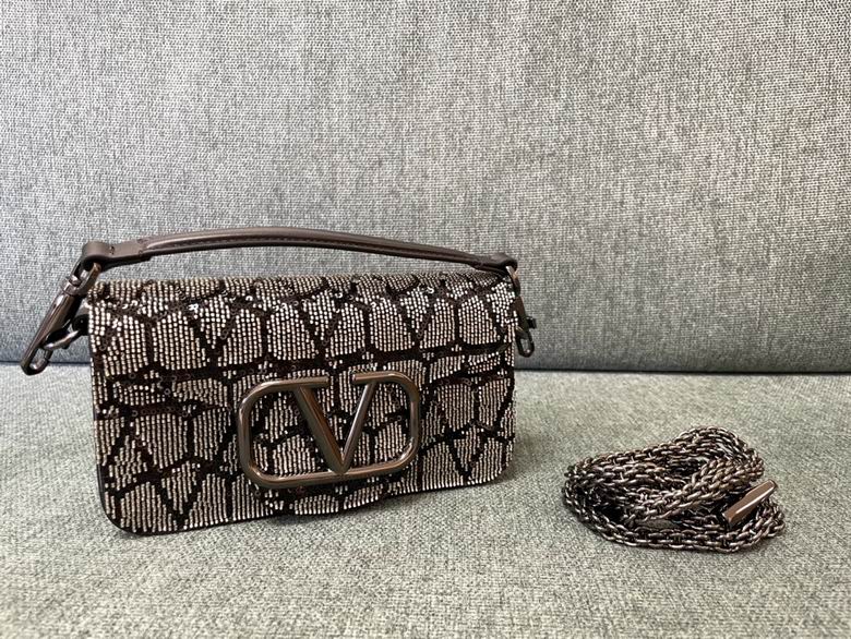 Valentino Locò Large Shoulder Bag in Black Toile Iconographe Crystal Beading