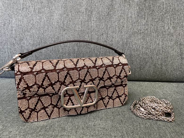 Valentino Locò Large Shoulder Bag in Brown Crystal-Embellished Toile Iconographe