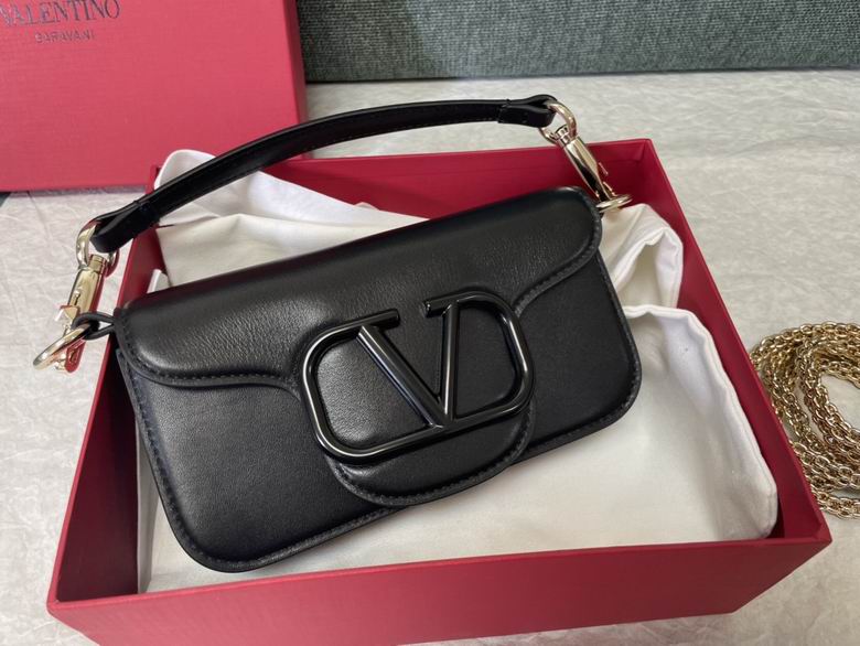 Valentino Garavani Locò Large Shoulder Bag in Black Leather with VLogo