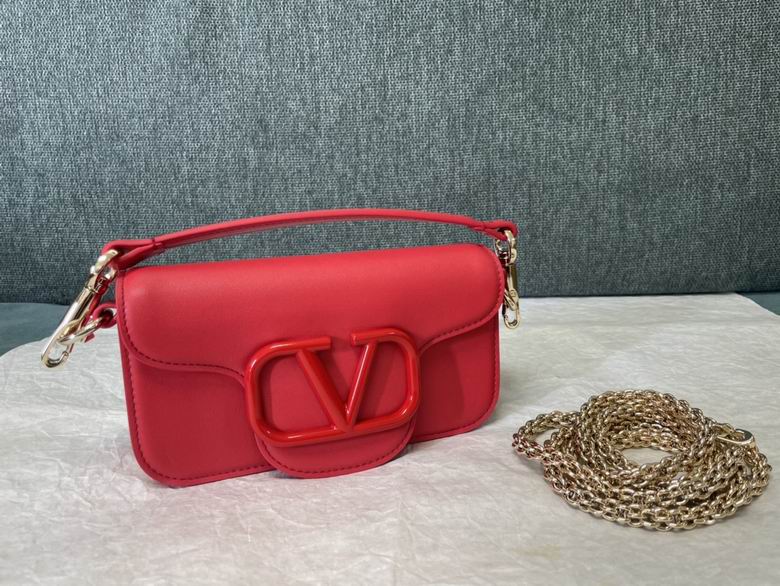 Valentino Locò Large Shoulder Bag in Red Calfskin Leather with Chain Strap