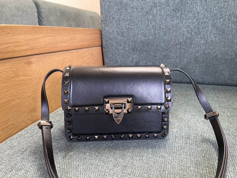 Valentino Garavani Rockstud Small Shoulder Bag in Black Leather with Tonal Studs