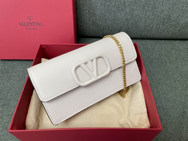 Valentino VSling Mini Chain Crossbody Bag in White Grained Leather