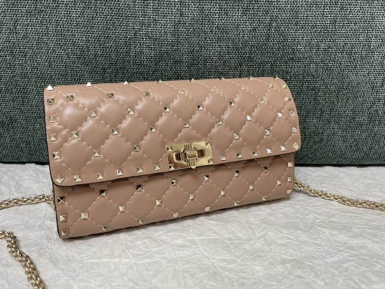 Valentino Rockstud Spike Quilted Chain Shoulder Bag in Blush Pink Leather