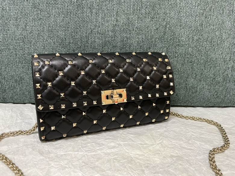 Valentino Rockstud Spike Quilted Chain Crossbody Bag in Black Leather