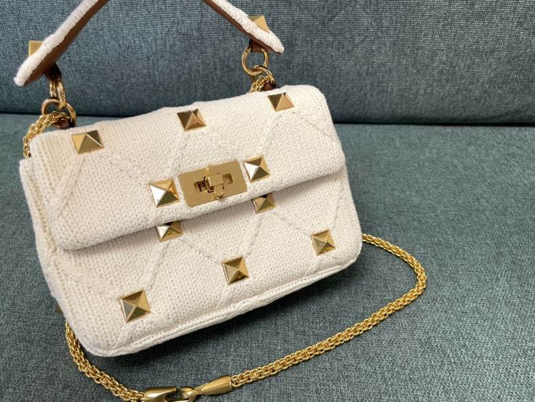 Valentino Roman Stud Medium Top-Handle Shoulder Bag in Cream Knit