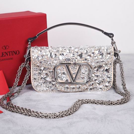 Valentino Garavani Locò Small Crystal-Embellished Shoulder Bag in Silver